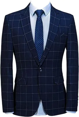 Men's Checked One Button Blazer Notch Lapel Business Casual Jacket