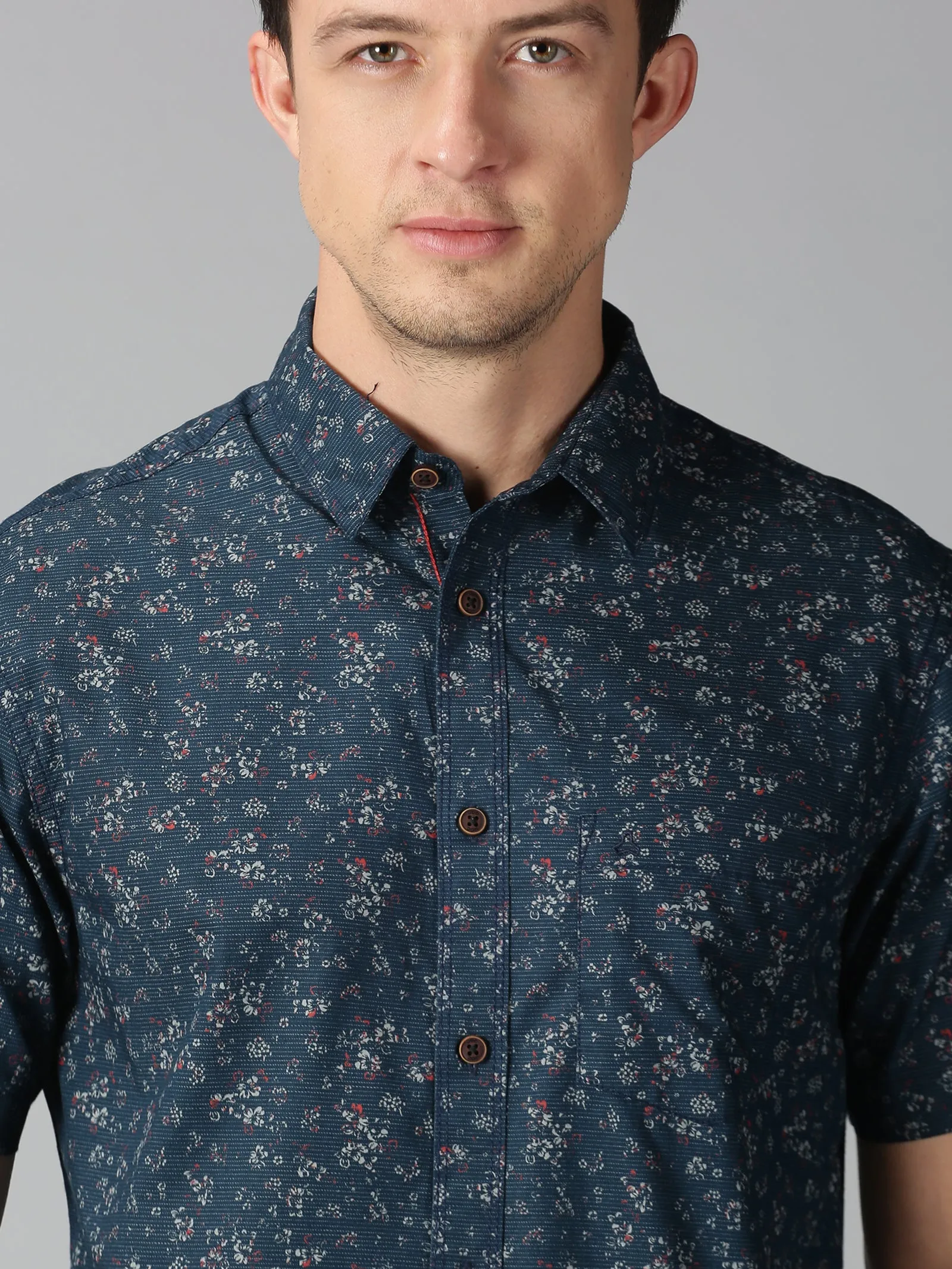 MEN'S DARK GREEN PRINT SLIM FIT SHIRT