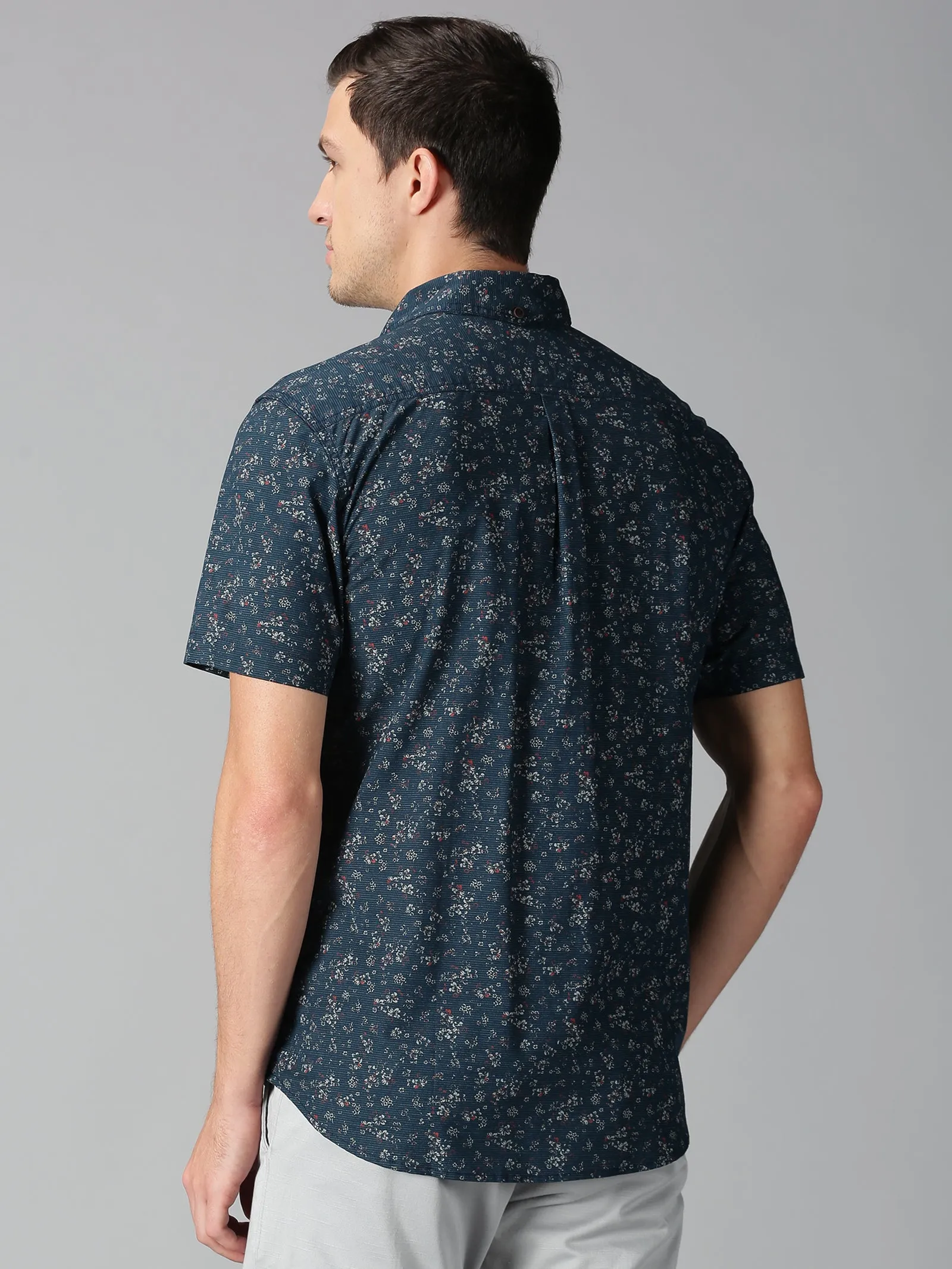 MEN'S DARK GREEN PRINT SLIM FIT SHIRT