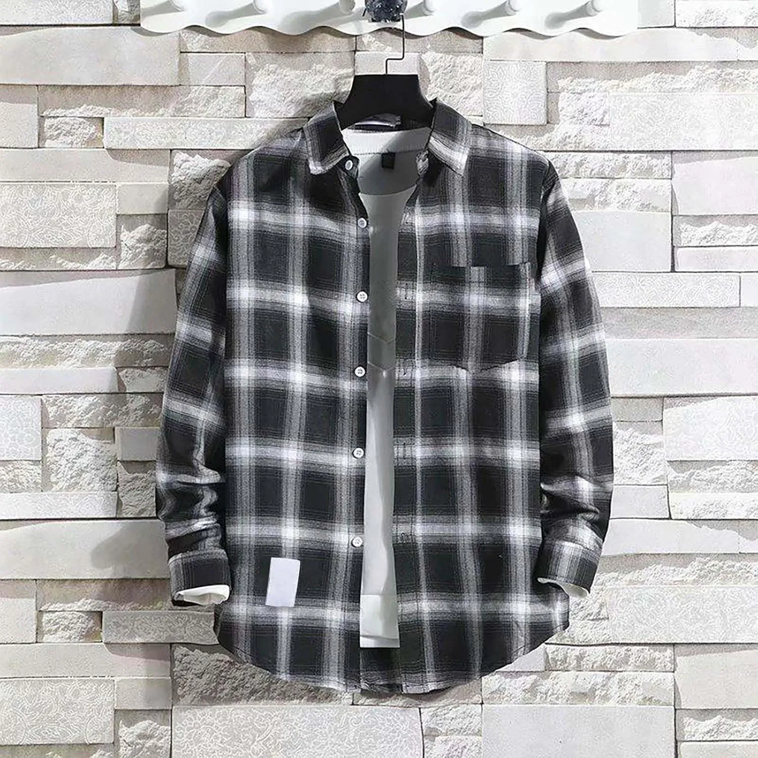 Mens Shirts Long Sleeve Casual 2025 T-Shirts Fashion Plaid Summer Classic Solid Tee Tops,Clothes,Y2K Summer Tops
