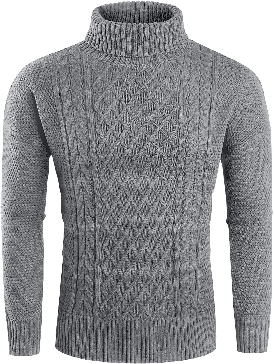 Mens Turtleneck Sweater Pullover Twisted Pattern Casual Loose Fit Thick Winter Long Sleeve Cable Knit Sweaters