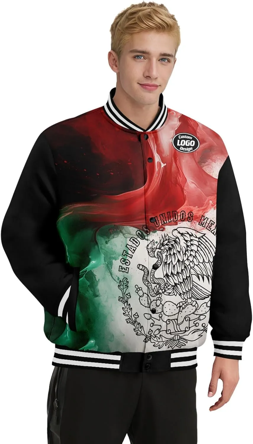 Mexico Flag Custom Varsity Jacket Vintage Baseball Bomber Jackets Streetwear Coats