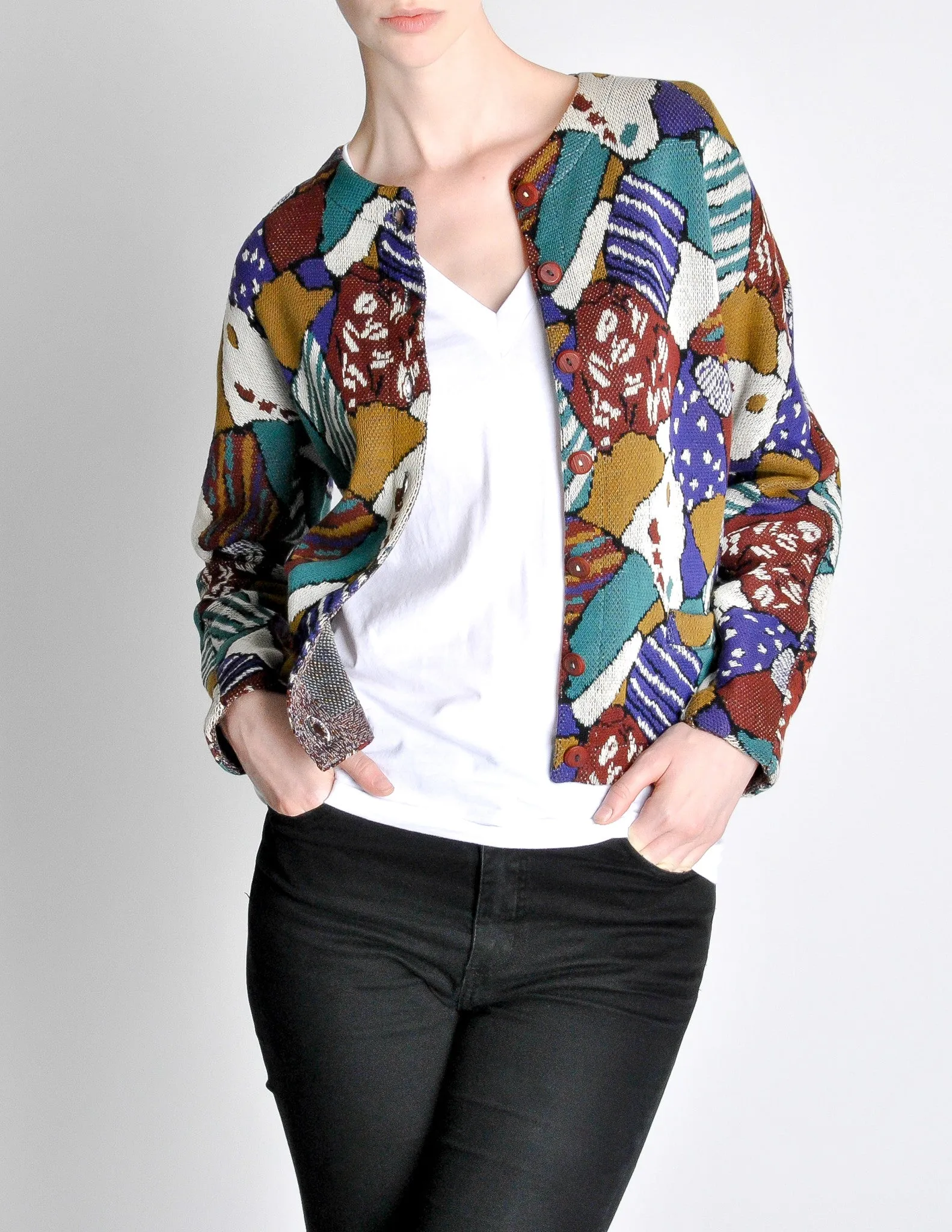 Missoni Vintage 'Patchwork' Print Knit Cardigan Sweater