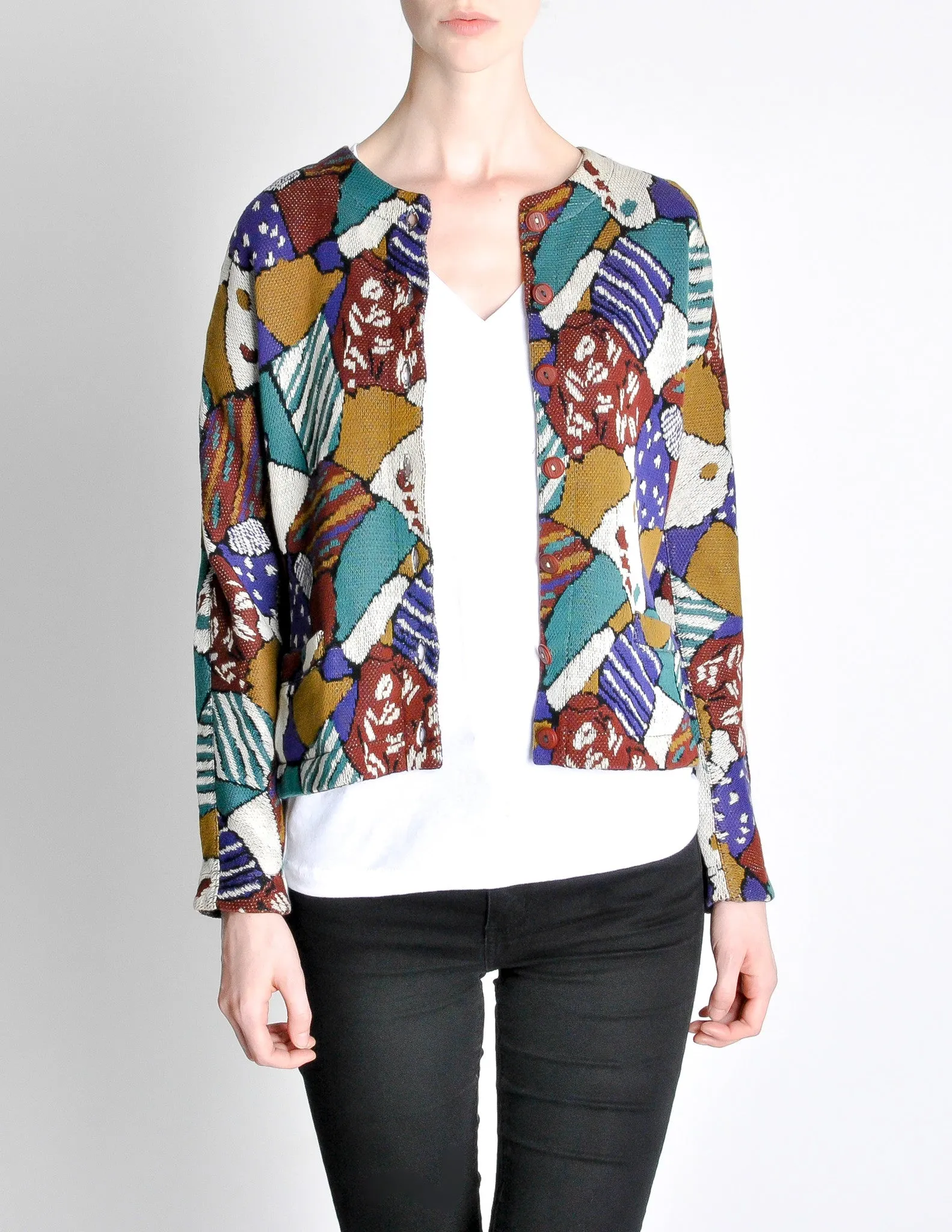 Missoni Vintage 'Patchwork' Print Knit Cardigan Sweater