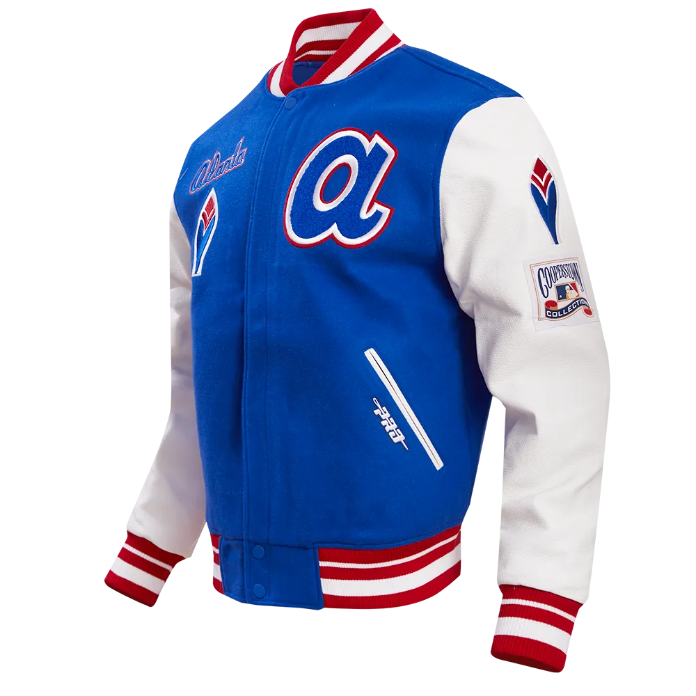 MLB ATLANTA BRAVES RETRO CLASSIC MEN'S RIB WOOL VARSITY JACKET (ROYAL BLUE/RED)
