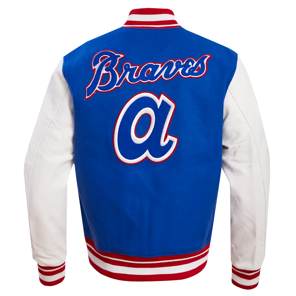 MLB ATLANTA BRAVES RETRO CLASSIC MEN'S RIB WOOL VARSITY JACKET (ROYAL BLUE/RED)