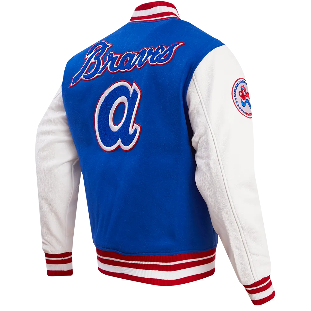 MLB ATLANTA BRAVES RETRO CLASSIC MEN'S RIB WOOL VARSITY JACKET (ROYAL BLUE/RED)