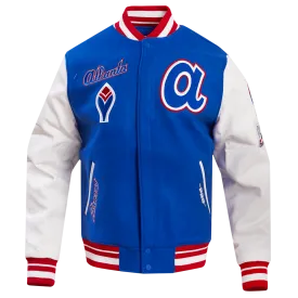 MLB ATLANTA BRAVES RETRO CLASSIC MEN'S RIB WOOL VARSITY JACKET (ROYAL BLUE/RED)