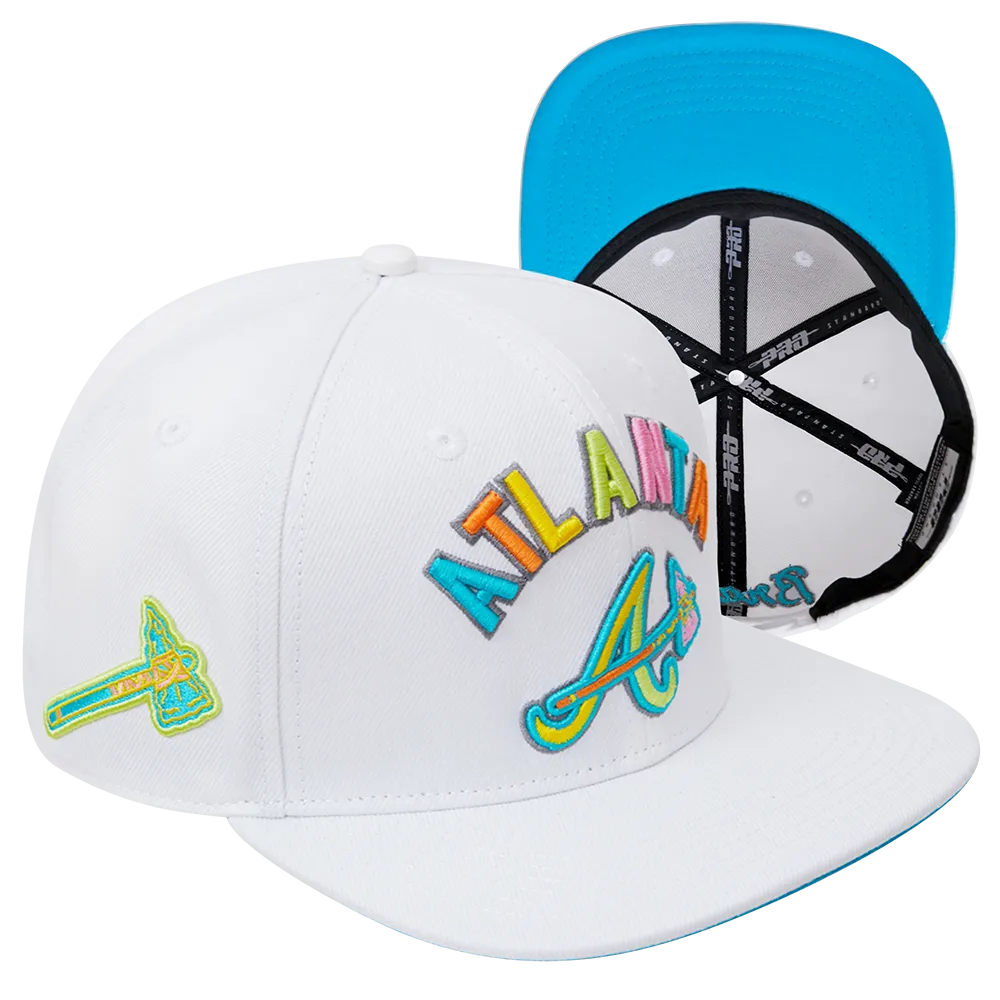 MLB ATLANTA BRAVES WASHED NEON WOOL UNISEX SNAPBACK HAT (WHITE)