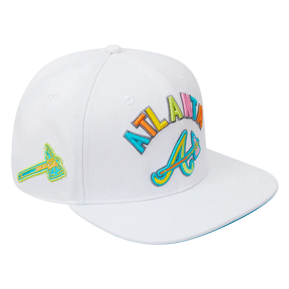 MLB ATLANTA BRAVES WASHED NEON WOOL UNISEX SNAPBACK HAT (WHITE)