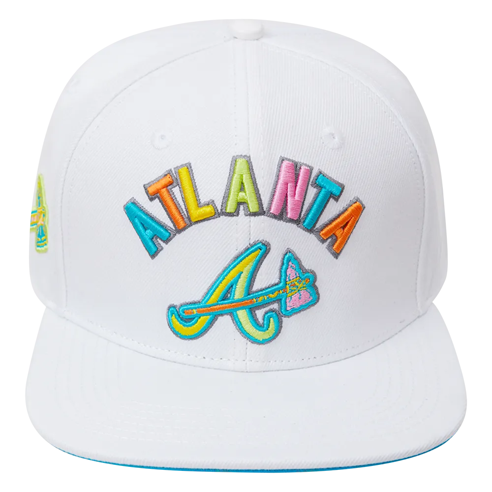 MLB ATLANTA BRAVES WASHED NEON WOOL UNISEX SNAPBACK HAT (WHITE)