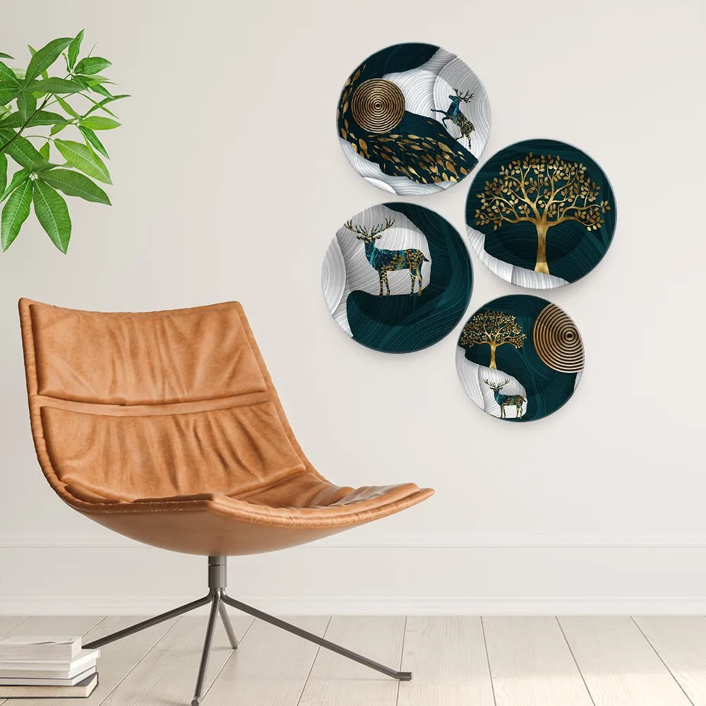 Modern Golden Tree Art Painting Set of Four