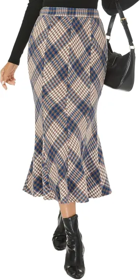 Mokayee Womens Wool Hign Waisted Flannel Bodycon Midi Length Work Pencil Skirts