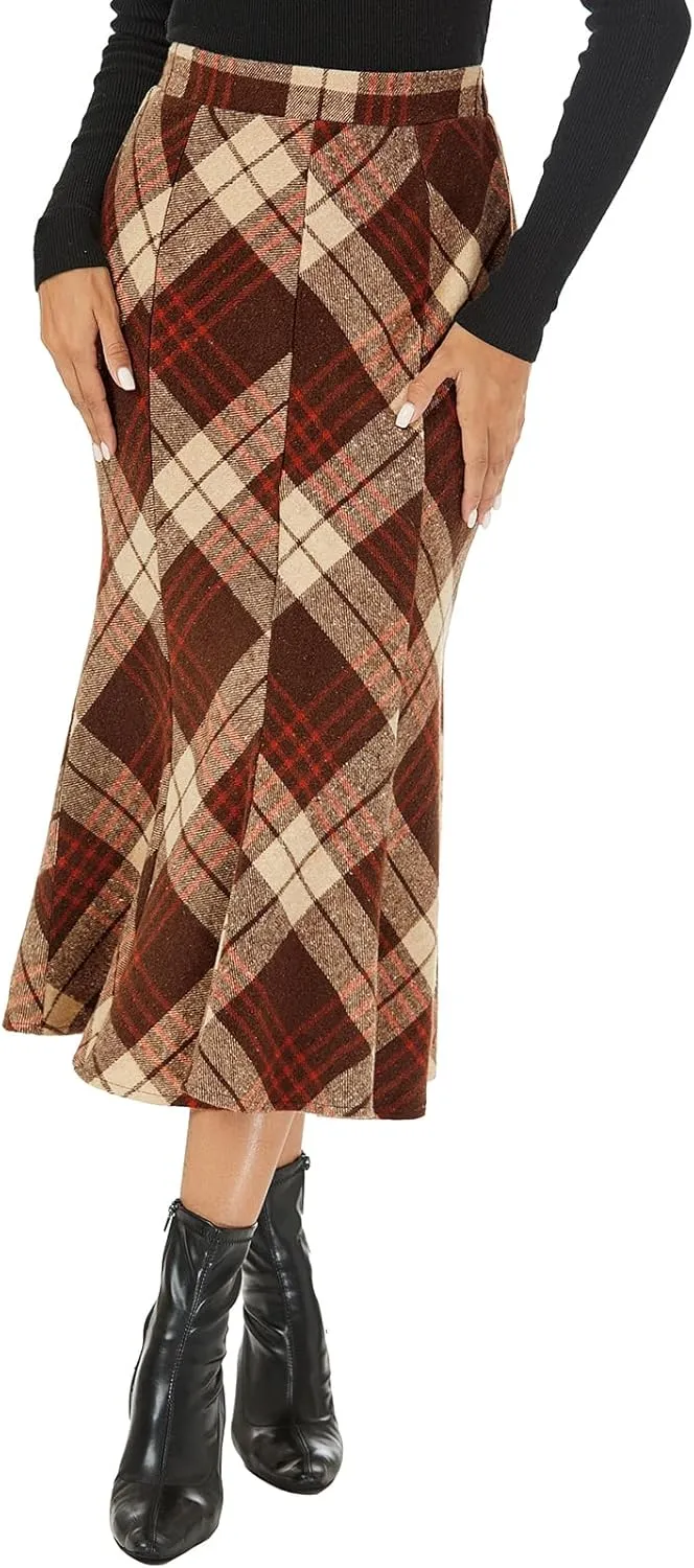 Mokayee Womens Wool Hign Waisted Flannel Bodycon Midi Length Work Pencil Skirts