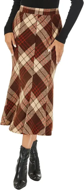 Mokayee Womens Wool Hign Waisted Flannel Bodycon Midi Length Work Pencil Skirts