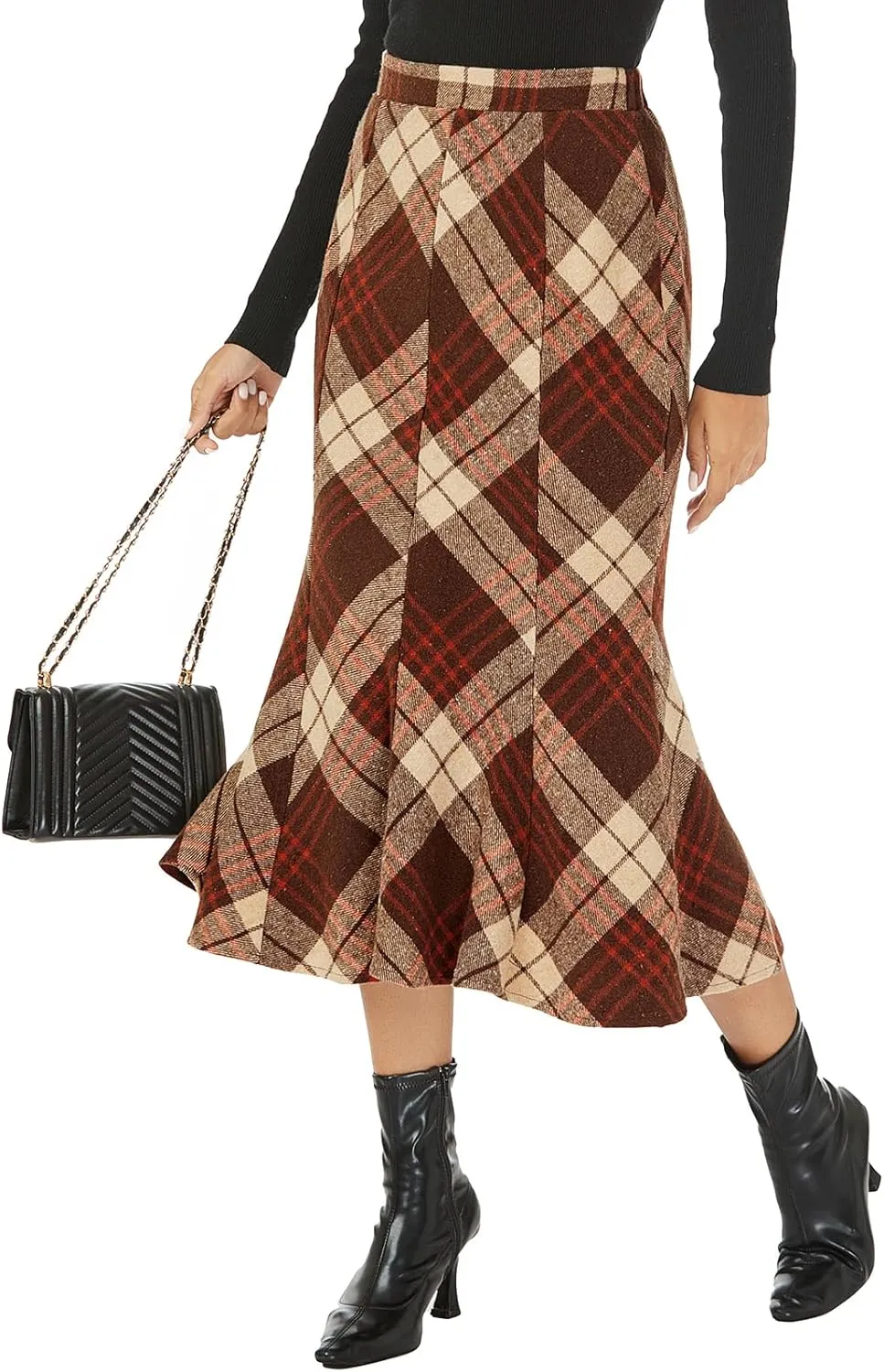 Mokayee Womens Wool Hign Waisted Flannel Bodycon Midi Length Work Pencil Skirts