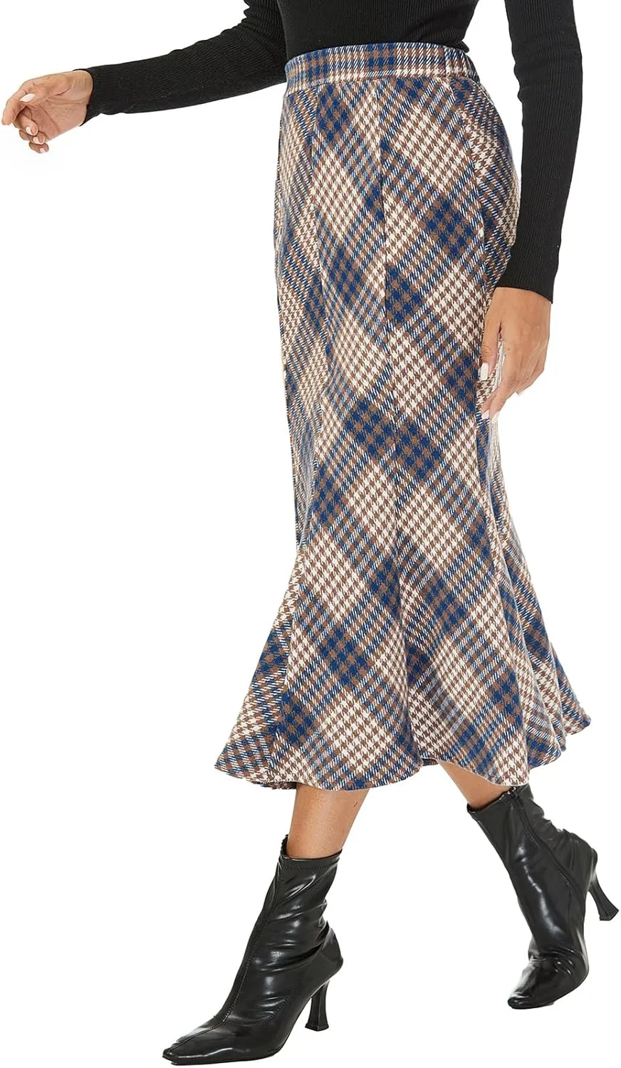 Mokayee Womens Wool Hign Waisted Flannel Bodycon Midi Length Work Pencil Skirts
