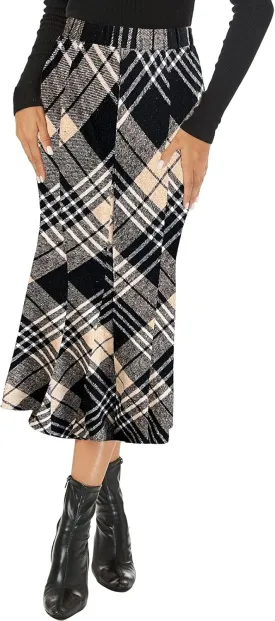 Mokayee Womens Wool Hign Waisted Flannel Bodycon Midi Length Work Pencil Skirts