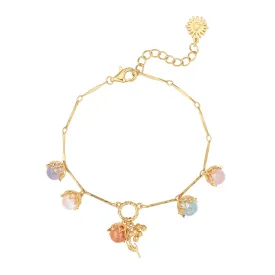 Moonstone, Sunstone, Amethyst, Blue Topaz, Rose Quartz Gold Dangle Bracelet- Lily of the Valley