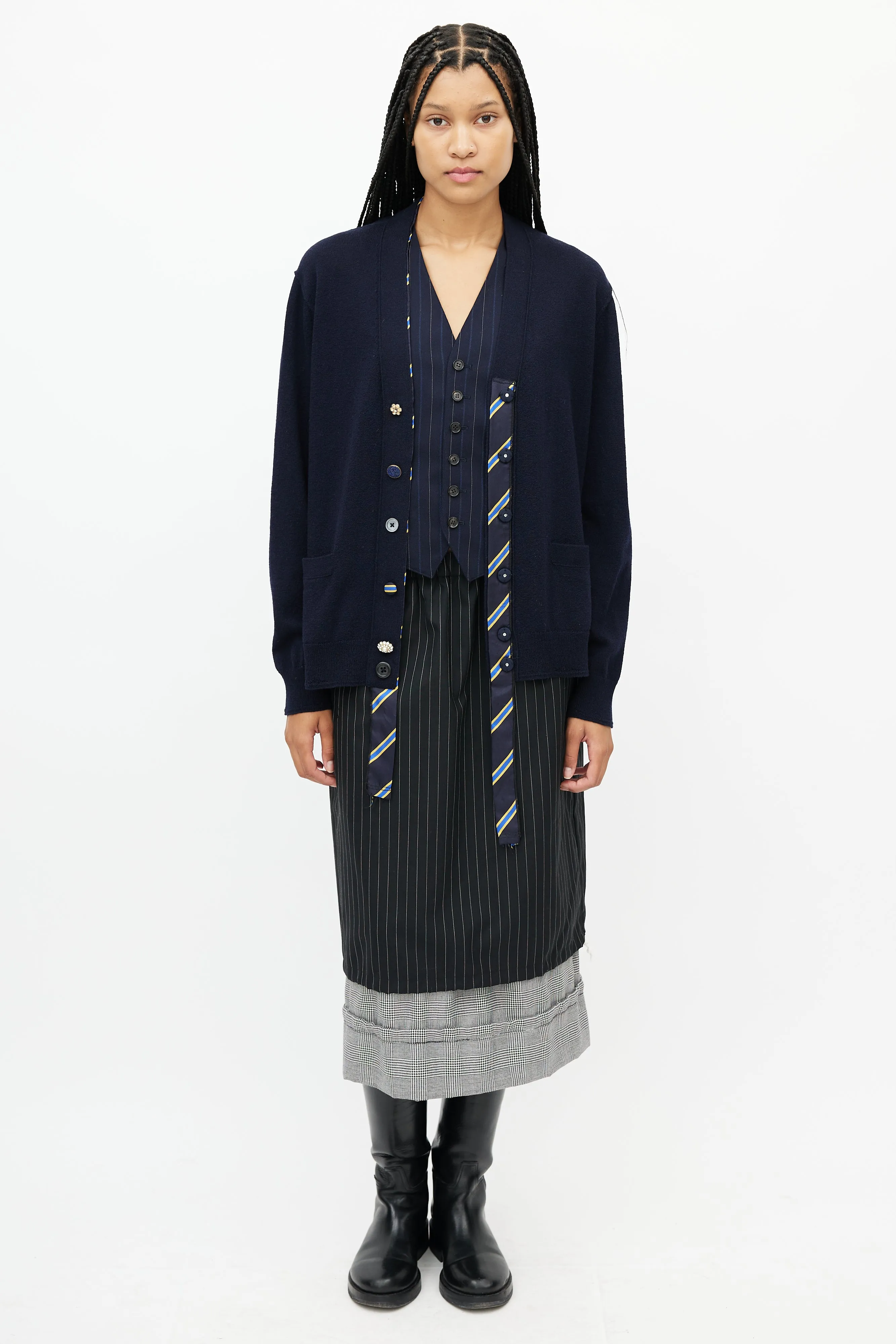Navy Embellished Wool Cardigan