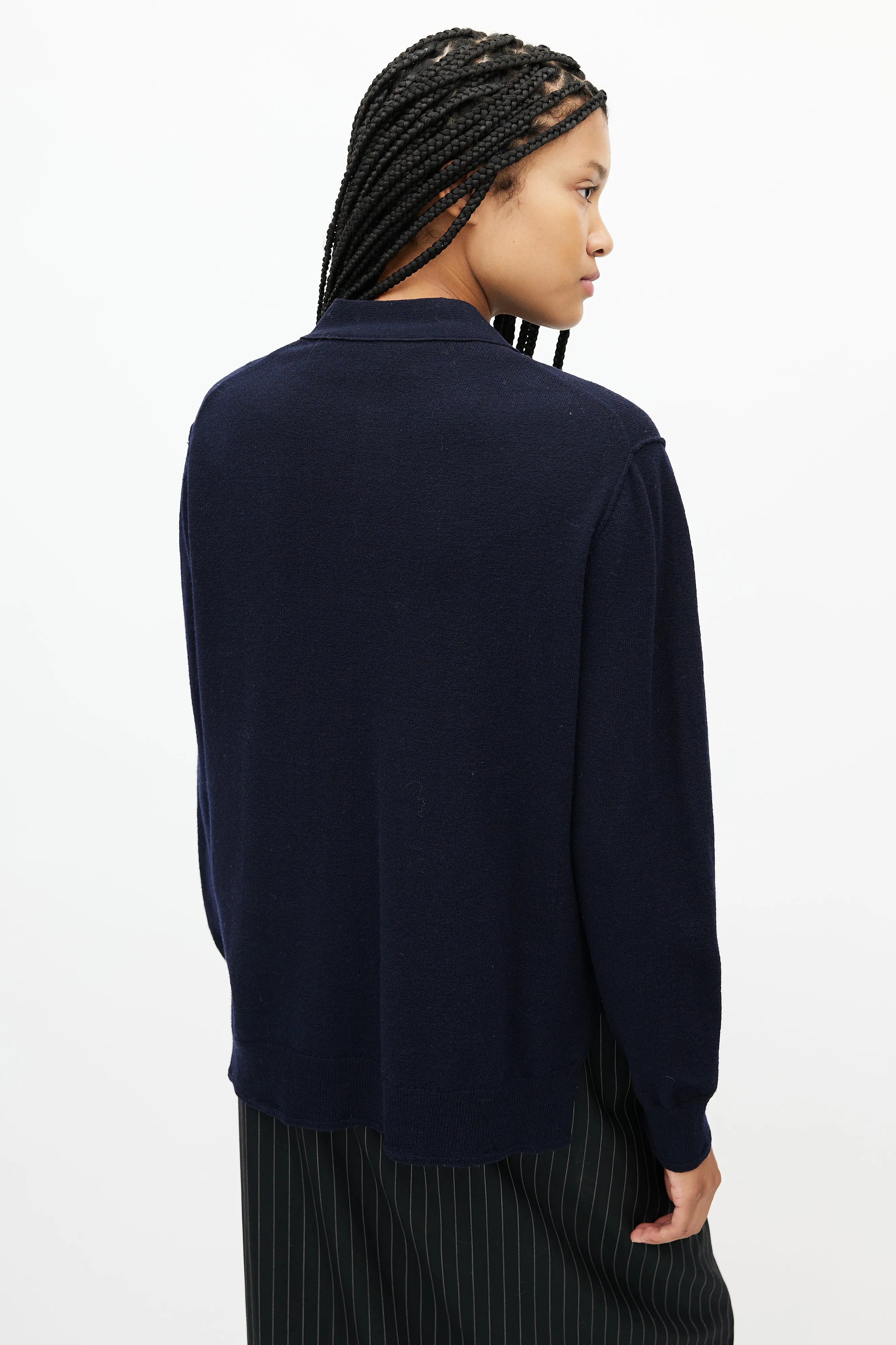 Navy Embellished Wool Cardigan