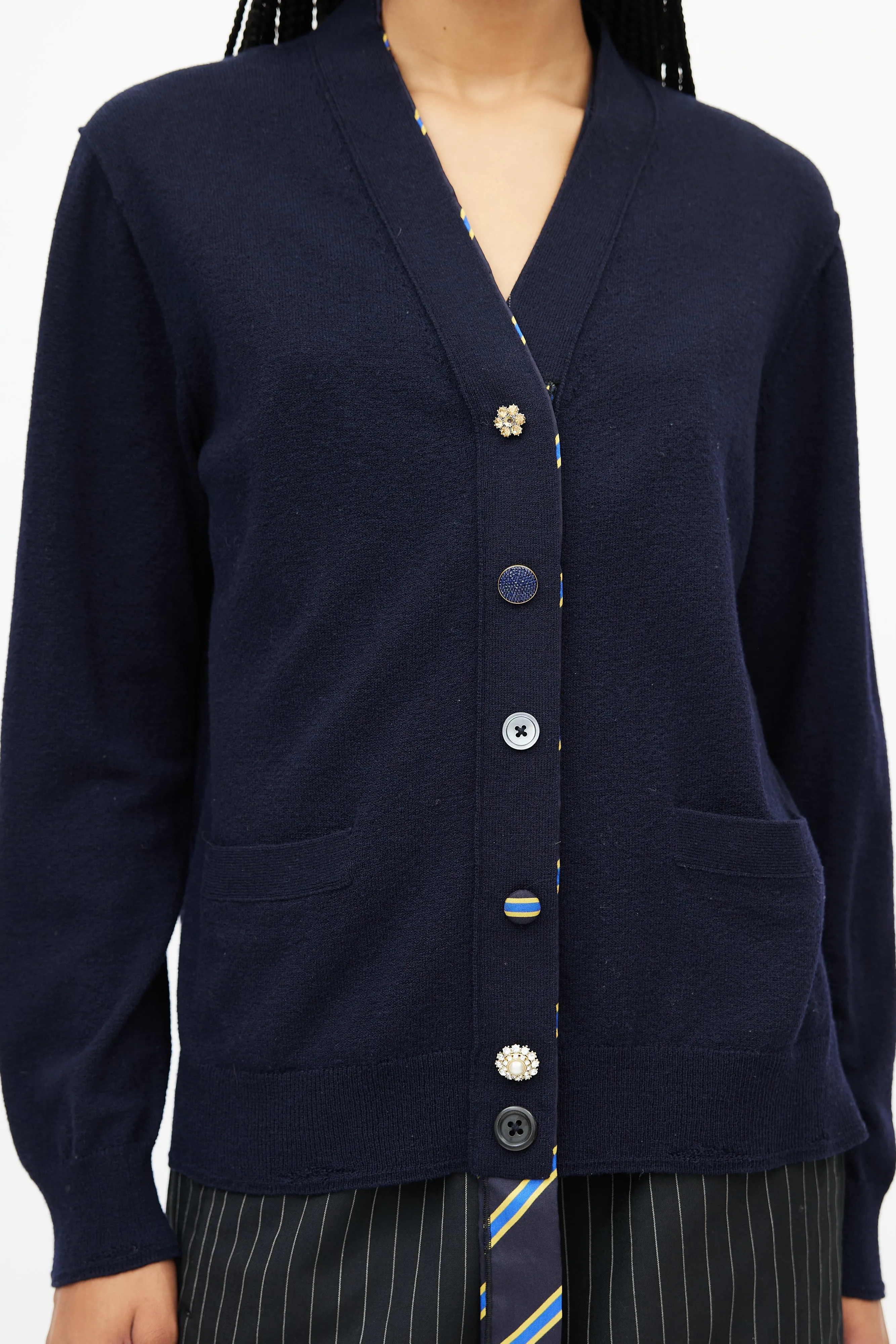Navy Embellished Wool Cardigan