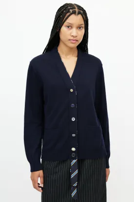Navy Embellished Wool Cardigan