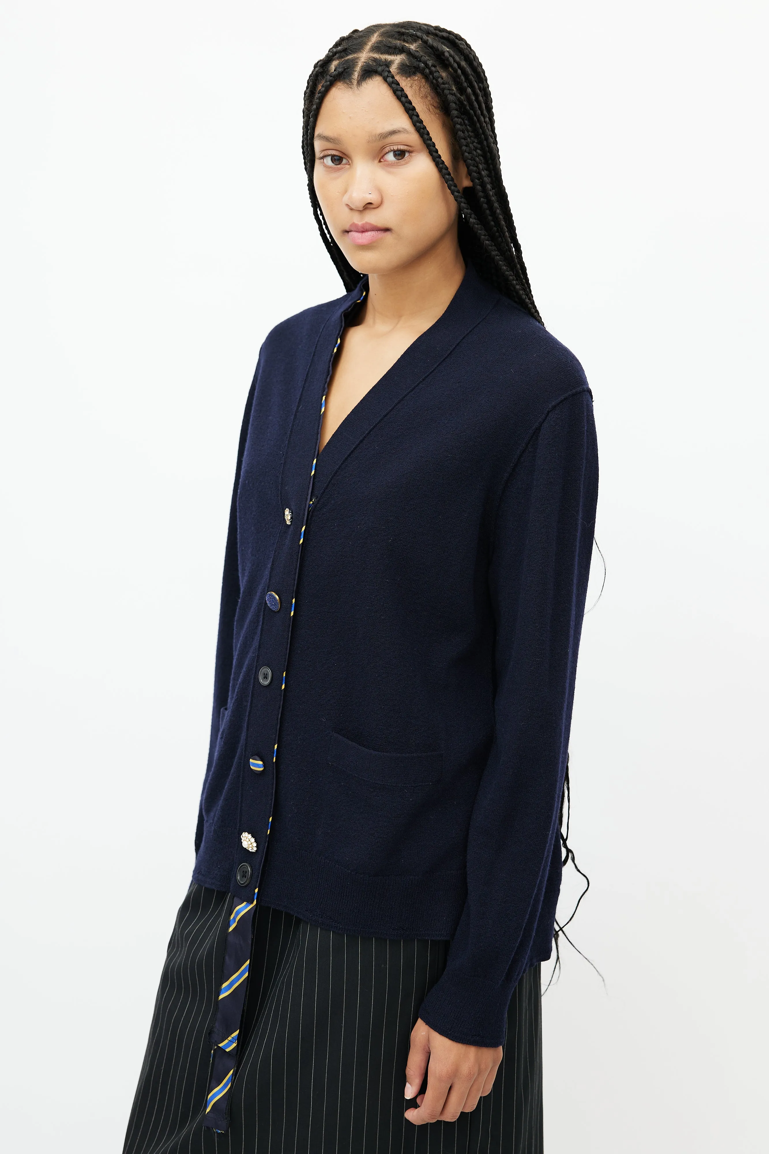 Navy Embellished Wool Cardigan