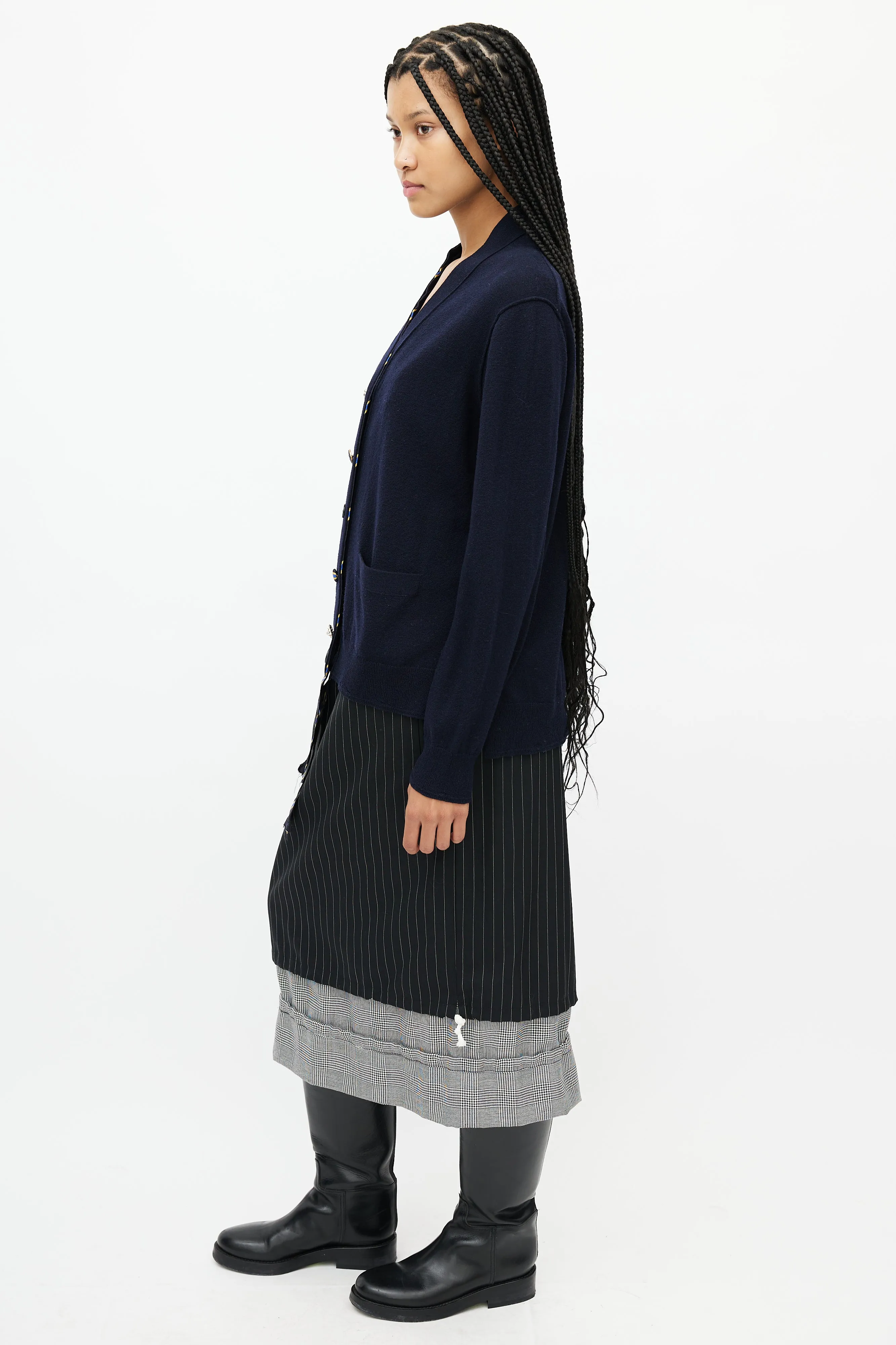 Navy Embellished Wool Cardigan
