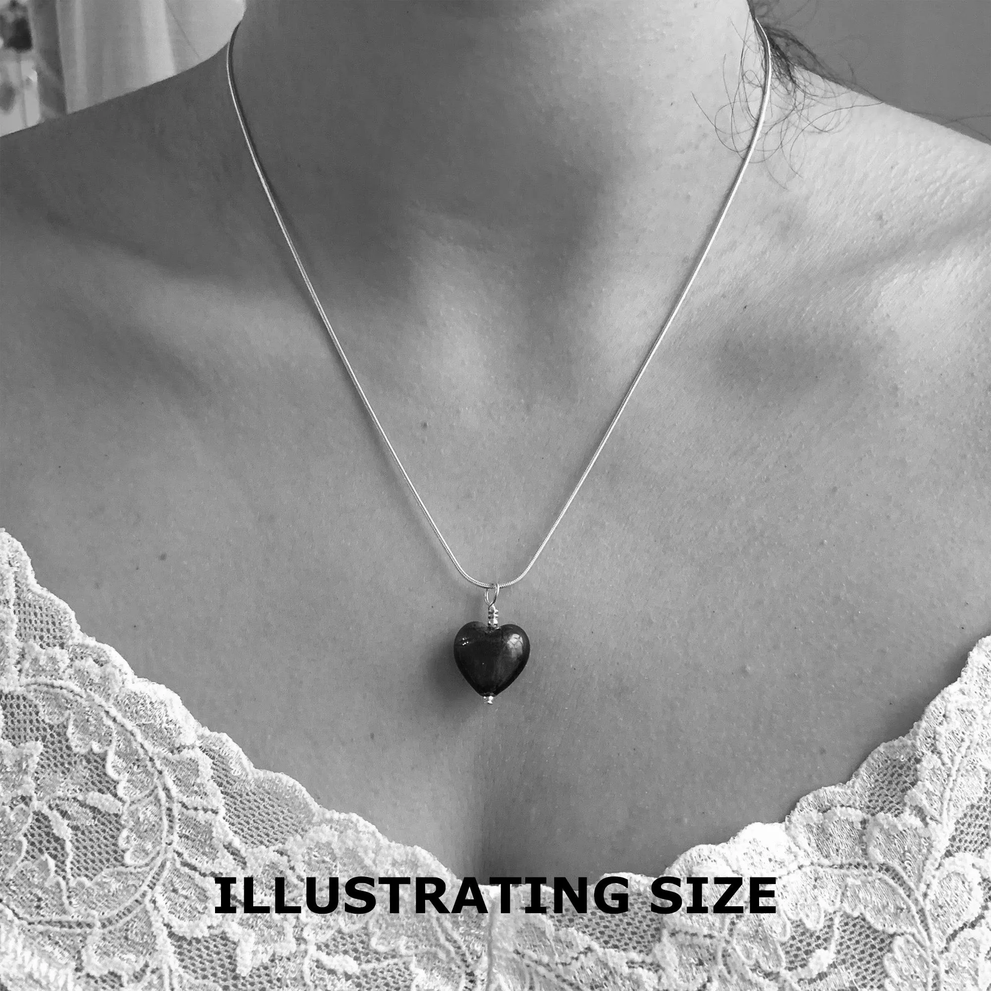 Necklace with red and aventurine swirl Murano glass small heart pendant on silver chain