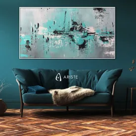 Neutral & teal abstract oversize wall art made to order in a custom size