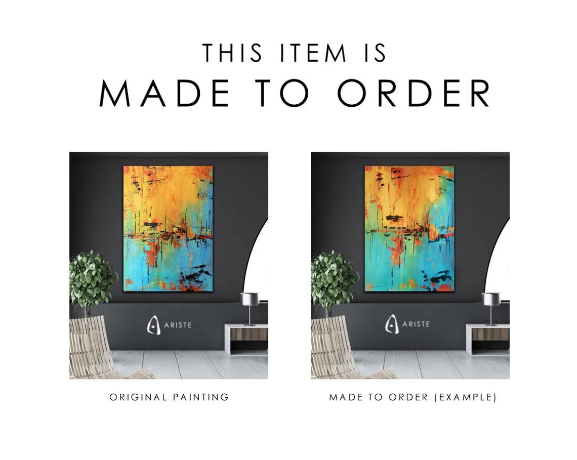 Neutral & teal abstract oversize wall art made to order in a custom size
