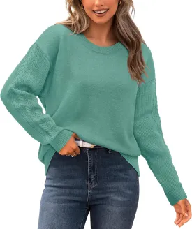 Newshows Womens 2024 Fall Sweater Wool Crewneck Winter Fashion Cable Knit Long Sleeve Business Casual Outfits Pullover Tops