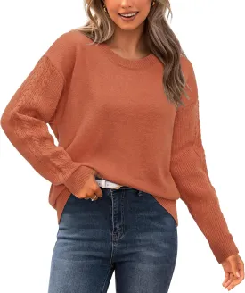 Newshows Womens 2024 Fall Sweater Wool Crewneck Winter Fashion Cable Knit Long Sleeve Business Casual Outfits Pullover Tops