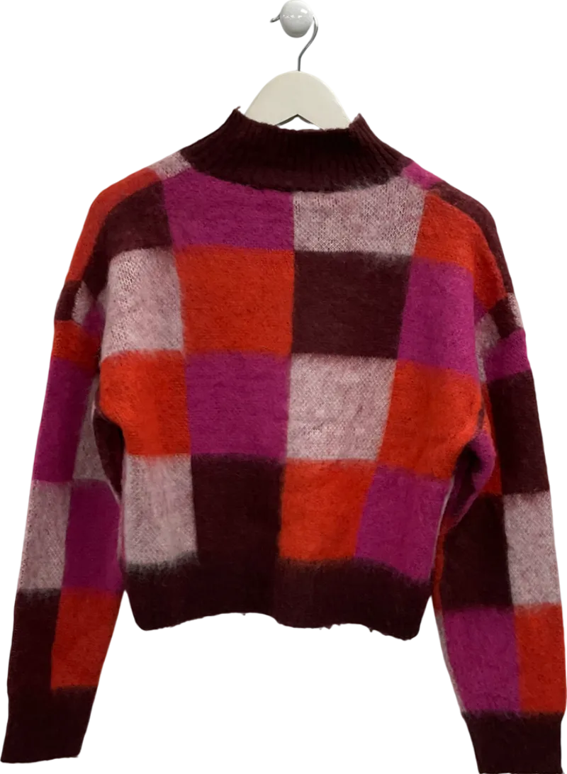Next Pink Checked Soft Touch Brushed Knit Jumper With Wool UK S