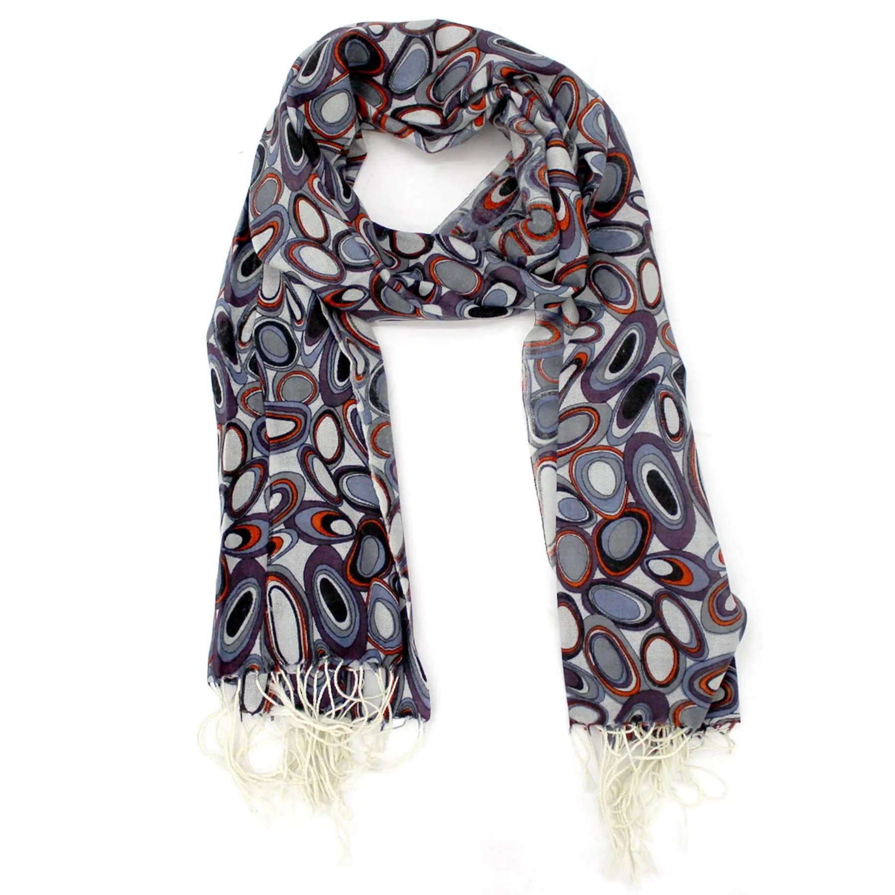 Oval Print Wool Scarf - Black Multicolor