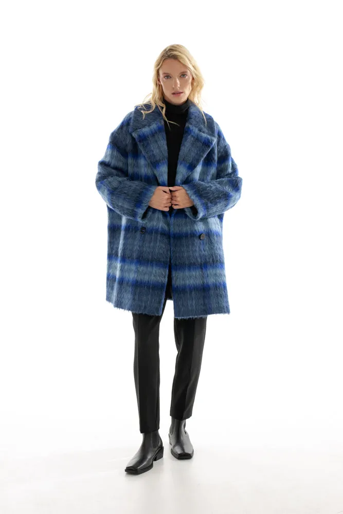 OVERSIZED BLUE CHECKED COAT WITH MEIDA