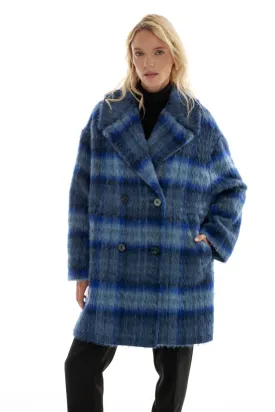 OVERSIZED BLUE CHECKED COAT WITH MEIDA