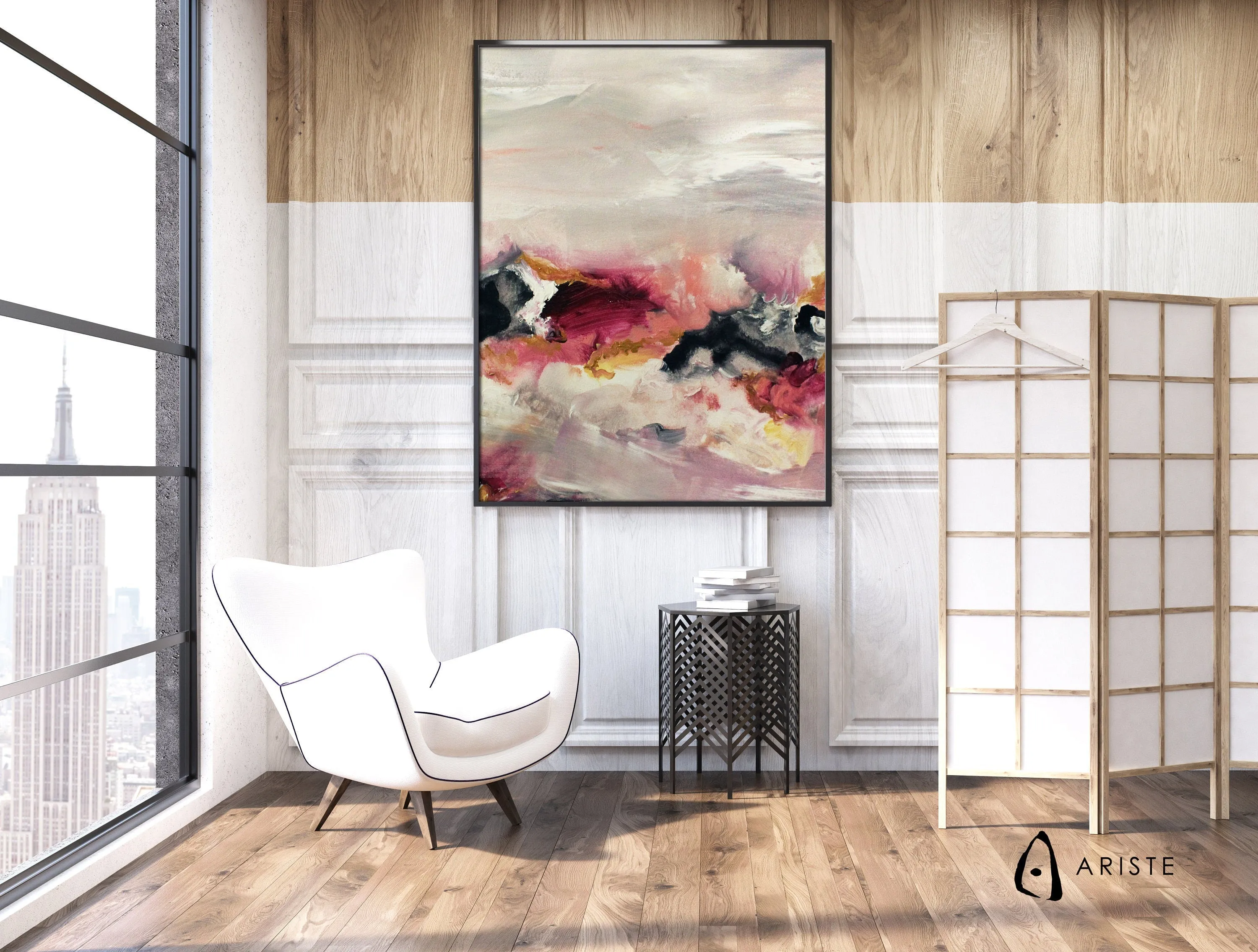 Pink & gold abstract oversized wall art made to order in a custom size