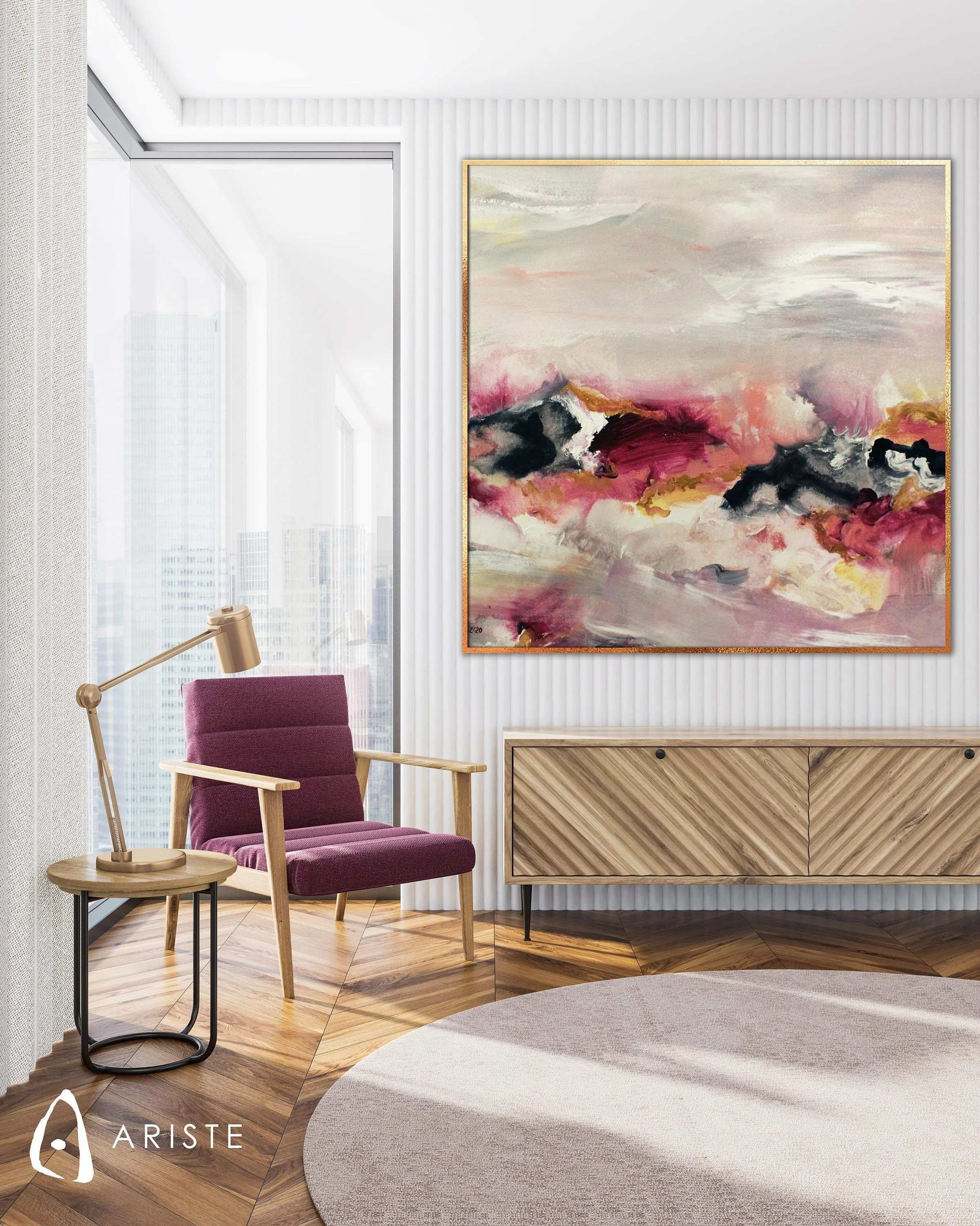 Pink & gold abstract oversized wall art made to order in a custom size