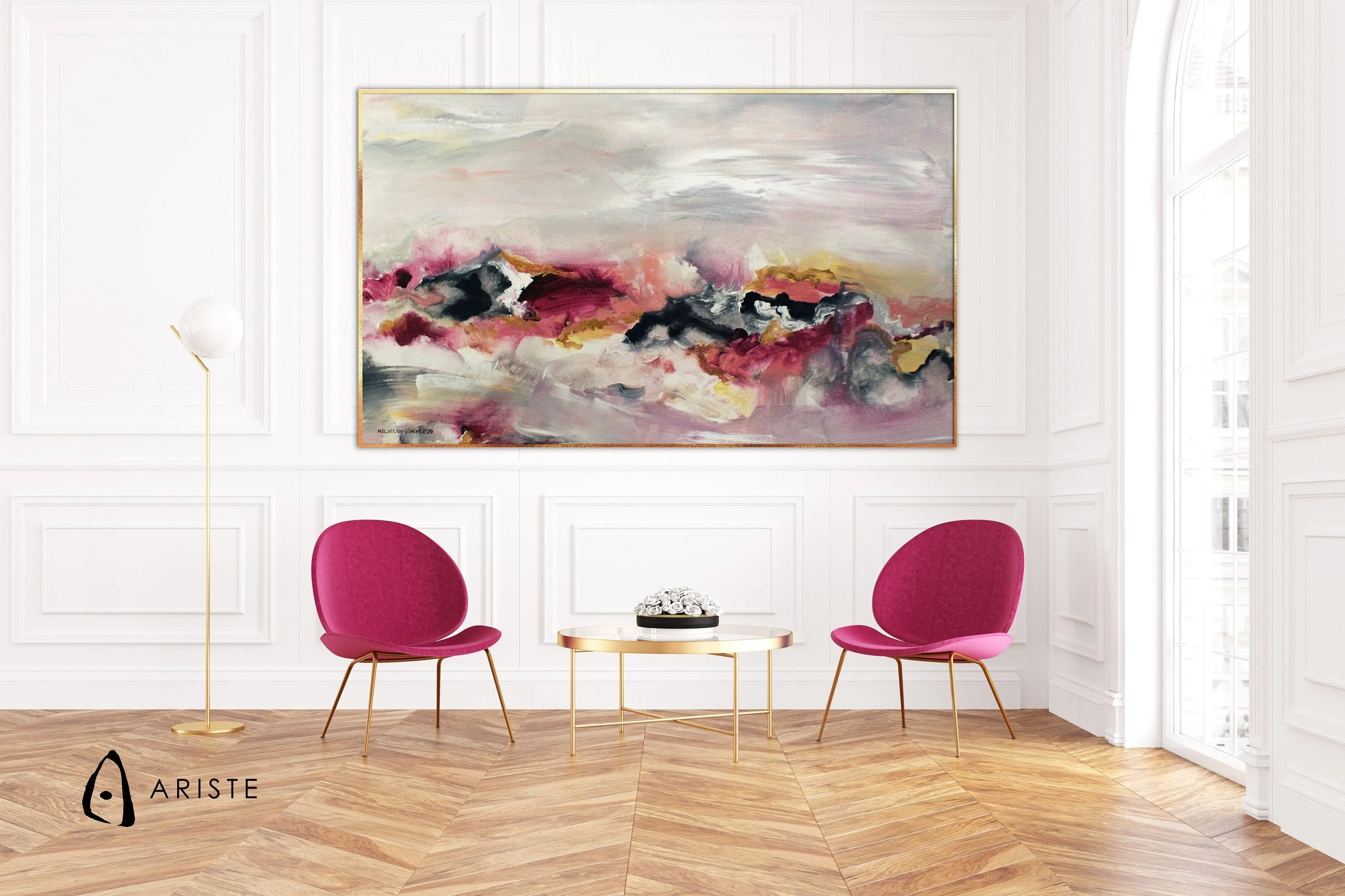 Pink & gold abstract oversized wall art made to order in a custom size