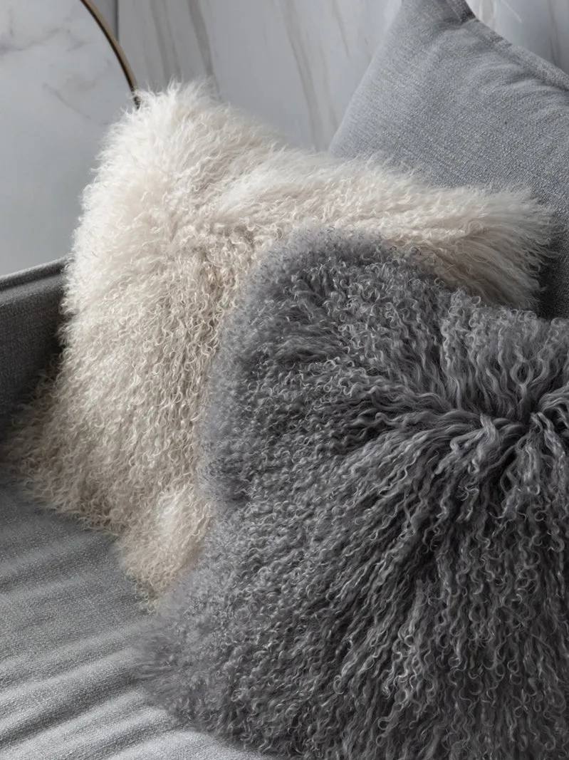 Plush Tibetan Wool Sheepskin Throw Cushion