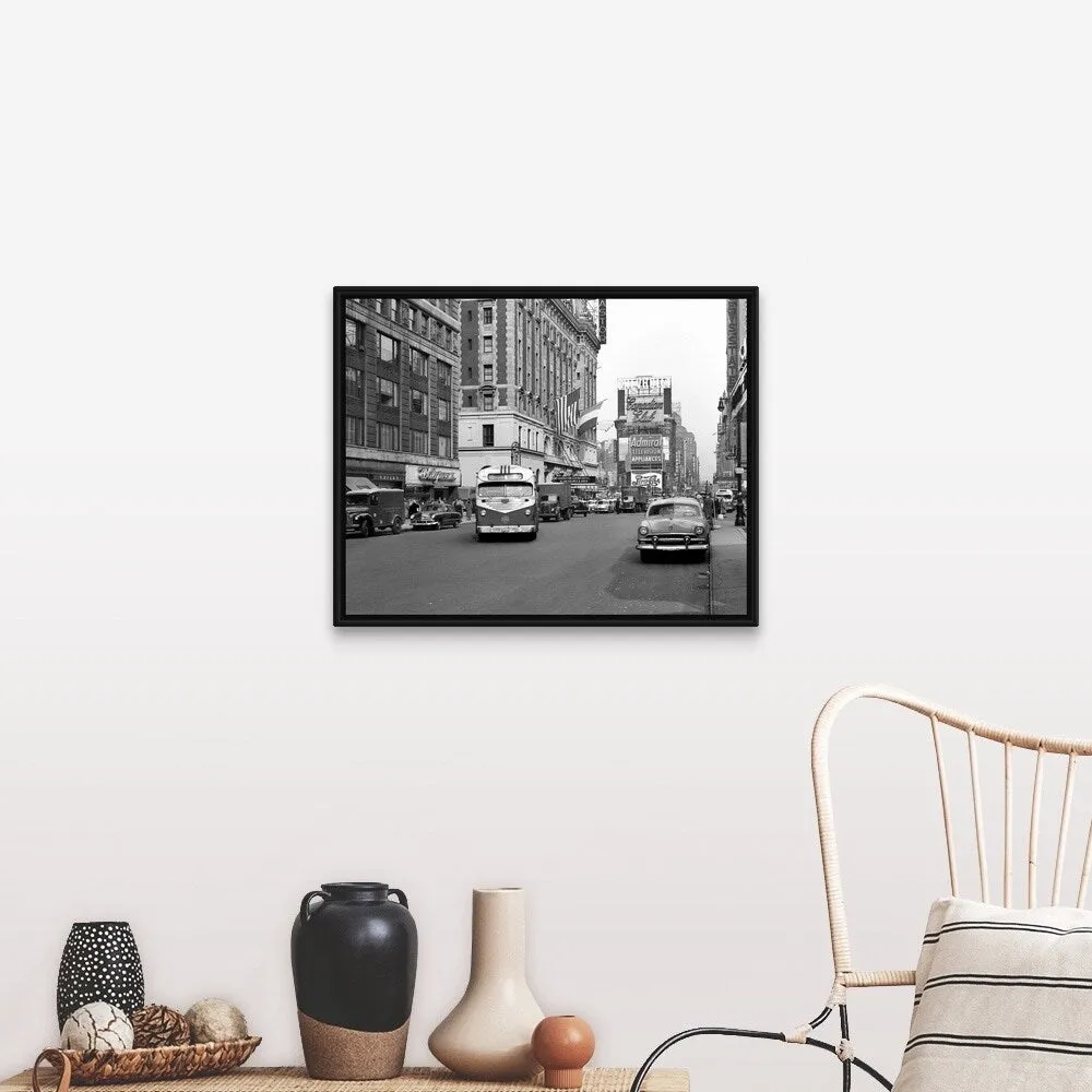"1950's New York City Times Square Traffic" Black Float Frame Canvas Art