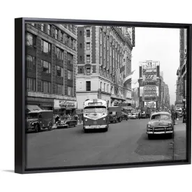 "1950's New York City Times Square Traffic" Black Float Frame Canvas Art