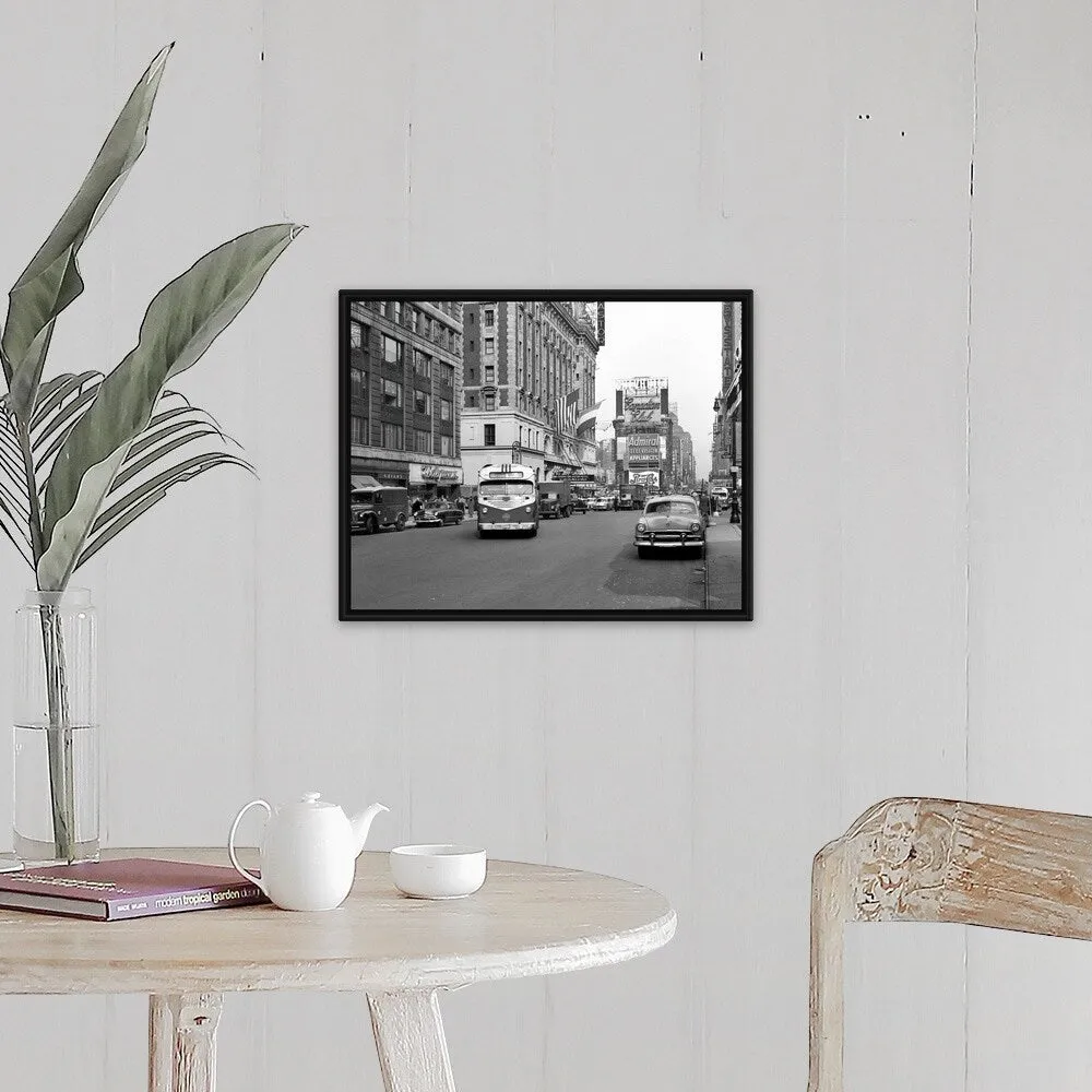 "1950's New York City Times Square Traffic" Black Float Frame Canvas Art