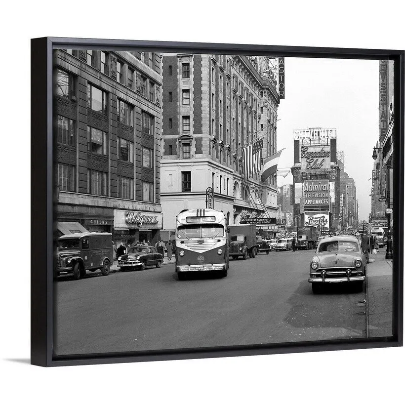 "1950's New York City Times Square Traffic" Black Float Frame Canvas Art