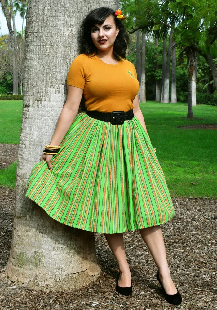 "Final Sale" Serape Striped Deluxe Beverly Gathered Skirt in Lime Green