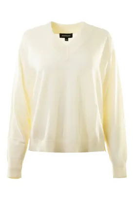Repeat Cashmere Wool V-neck Sweater in Cream