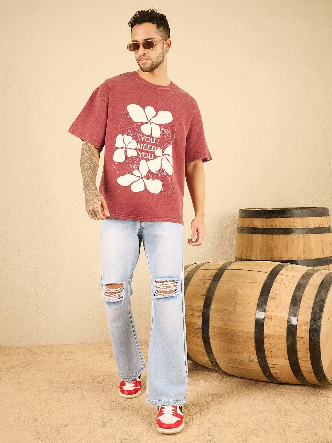 Rust Acid Floral Graphic Oversized Tshirt