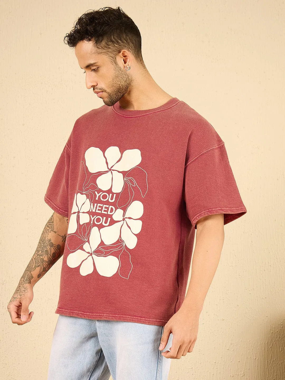 Rust Acid Floral Graphic Oversized Tshirt